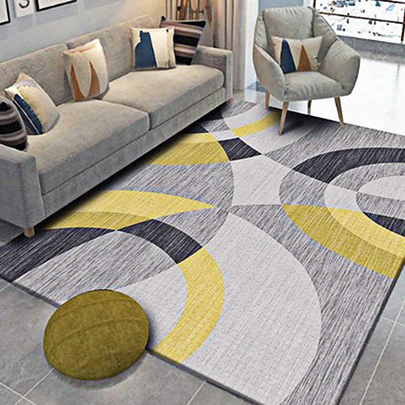 Gray and Yellow Modern Rug Polyester Color Block Abstract Rug Washable Rectangular Rug for the Living Room