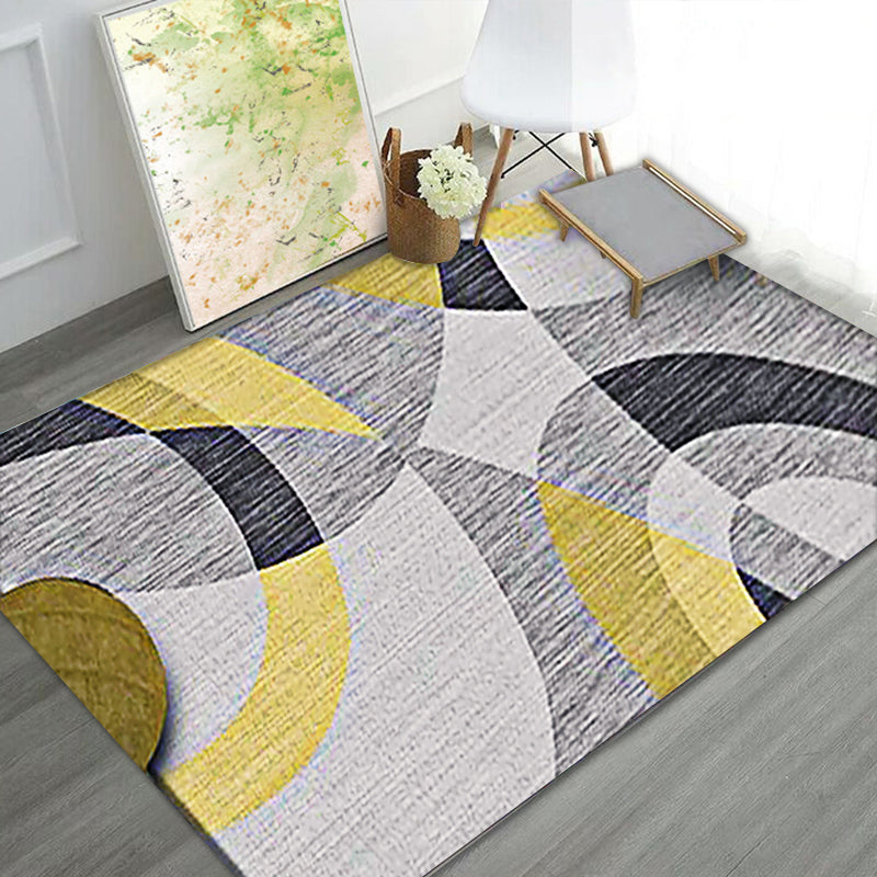 Gray and Yellow Modern Rug Polyester Color Block Abstract Rug Washable Rectangular Rug for the Living Room
