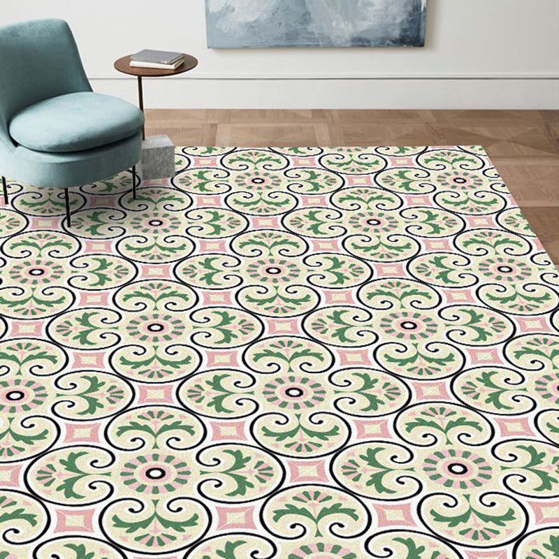 Persian Moroccan rug in ivory leaf circle square print rug polyester non-slip rug for home decoration