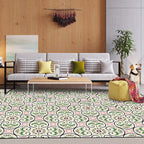 Persian Moroccan rug in ivory leaf circle square print rug polyester non-slip rug for home decoration