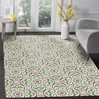 Persian Moroccan rug in ivory leaf circle square print rug polyester non-slip rug for home decoration