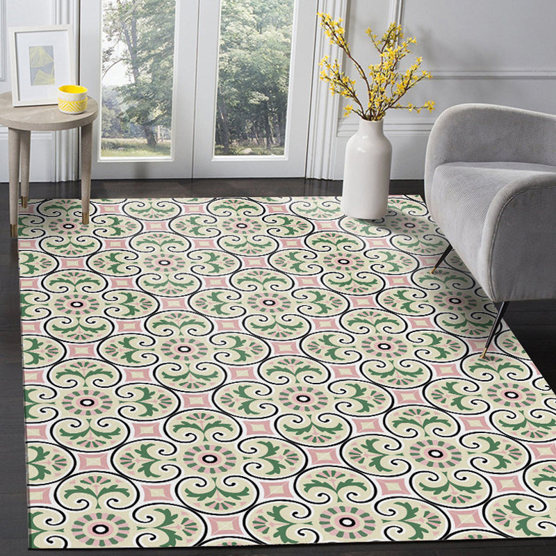 Persian Moroccan rug in ivory leaf circle square print rug polyester non-slip rug for home decoration