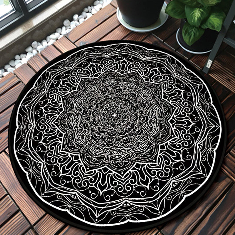 American Southwestern Carpet Black and White Polyester Carpet Washable Area Rug for Living Room