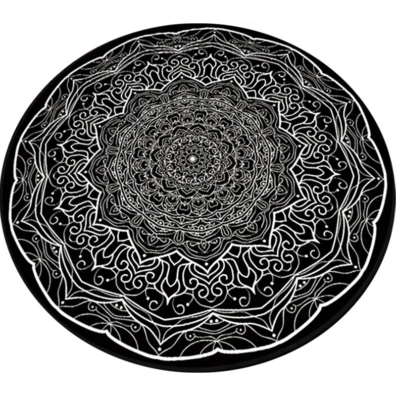 American Southwestern Carpet Black and White Polyester Carpet Washable Area Rug for Living Room
