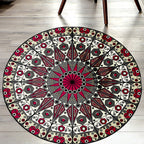 Moroccan Flower Carpet White and Red Polyester Carpet Non-Slip Backing Machine Washable Carpet for Bedroom