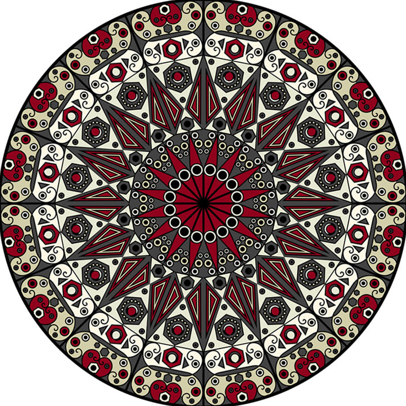Moroccan Flower Carpet White and Red Polyester Carpet Non-Slip Backing Machine Washable Carpet for Bedroom