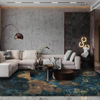 Blue Bedroom Carpet Modern Abstract Compass Map Pattern Area Rug Polyester Washable Rug