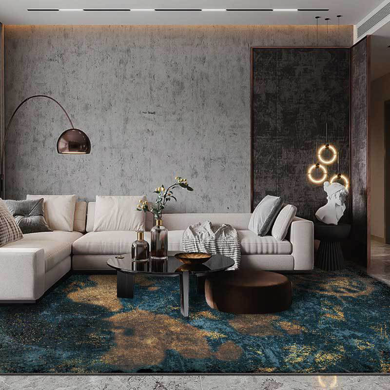 Blue Bedroom Carpet Modern Abstract Compass Map Pattern Area Rug Polyester Washable Rug