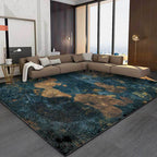 Blue Bedroom Carpet Modern Abstract Compass Map Pattern Area Rug Polyester Washable Rug