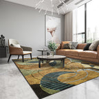 Brown Bedroom Rug Modern Abstract Lines Irregular Shape Pattern Carpet Polyester Washable Rug