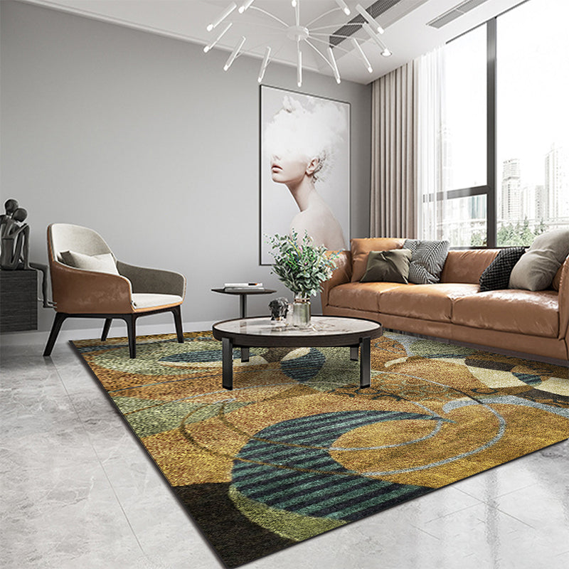 Brown Bedroom Rug Modern Abstract Lines Irregular Shape Pattern Carpet Polyester Washable Rug