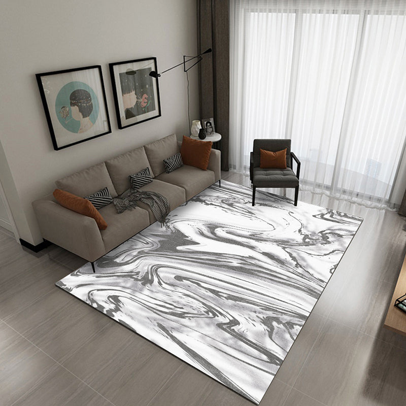 Gray and White Bedroom Rug Modern Abstract Sea Water Pattern Area Rug Polyester Washable Rug