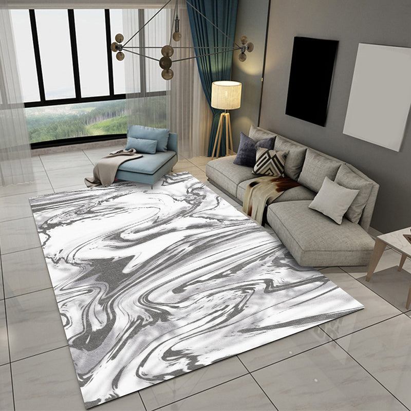 Gray and White Bedroom Rug Modern Abstract Sea Water Pattern Area Rug Polyester Washable Rug