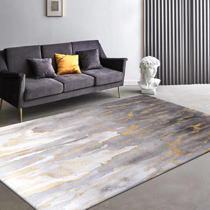 Modern living room rug in gray abstract color splash pattern rug polyester washable rug