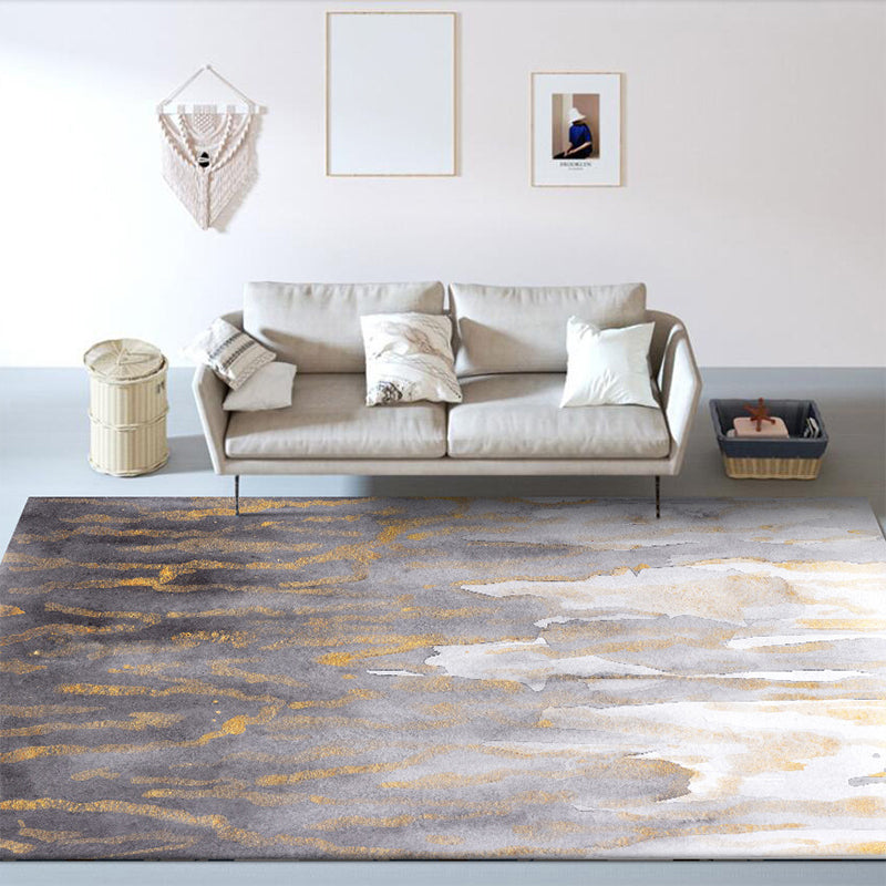 Modern living room rug in gray abstract color splash pattern rug polyester washable rug