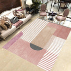 Pink and White Modern Rug Polyester Geometric Striped Color Block Rug Washable Soft Rectangular Rug for the Living Room