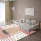 Pink and White Modern Rug Polyester Geometric Striped Color Block Rug Washable Soft Rectangular Rug for the Living Room