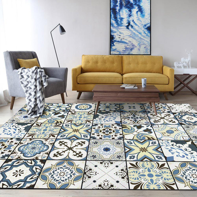 Persian floral pattern print rug in white Moroccan rug polyester non-slip backing rug for bedroom