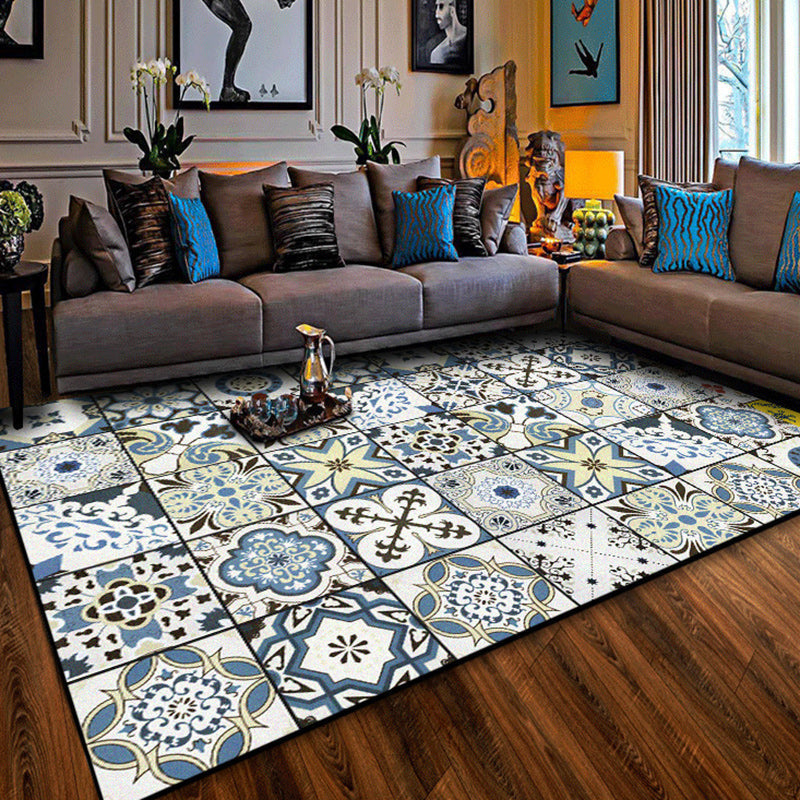 Persian floral pattern print rug in white Moroccan rug polyester non-slip backing rug for bedroom