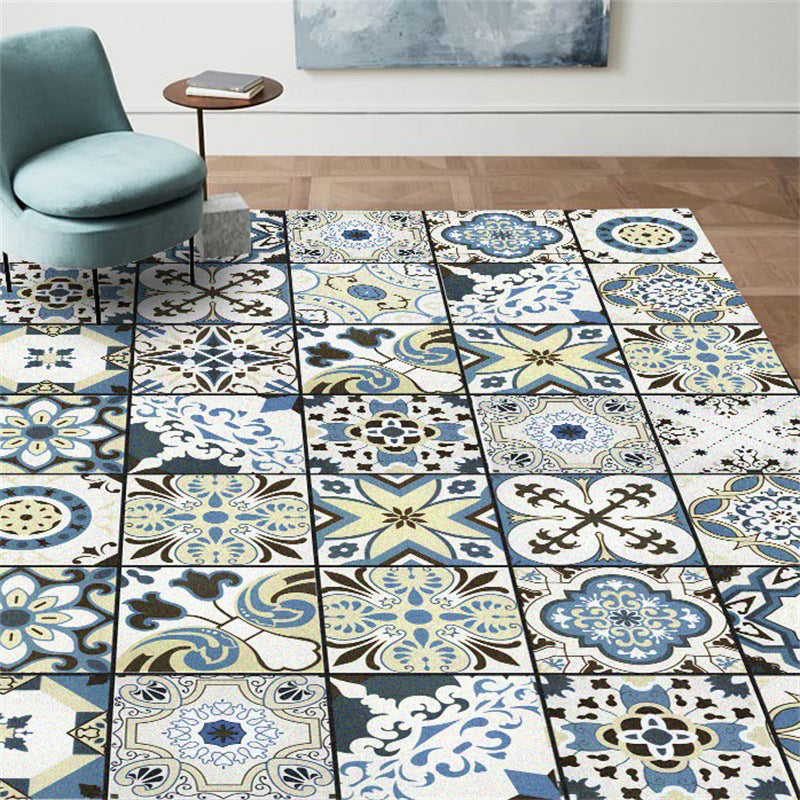 Persian floral pattern print rug in white Moroccan rug polyester non-slip backing rug for bedroom