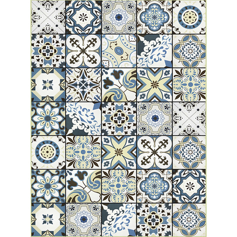 Persian floral pattern print rug in white Moroccan rug polyester non-slip backing rug for bedroom