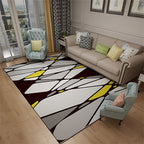 Gray and White Modern Rug Polyester Geometric Color Block Rug Washable Rectangular Rug for the Living Room