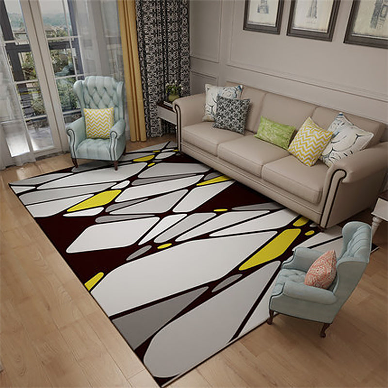 Gray and White Modern Rug Polyester Geometric Color Block Rug Washable Rectangular Rug for the Living Room
