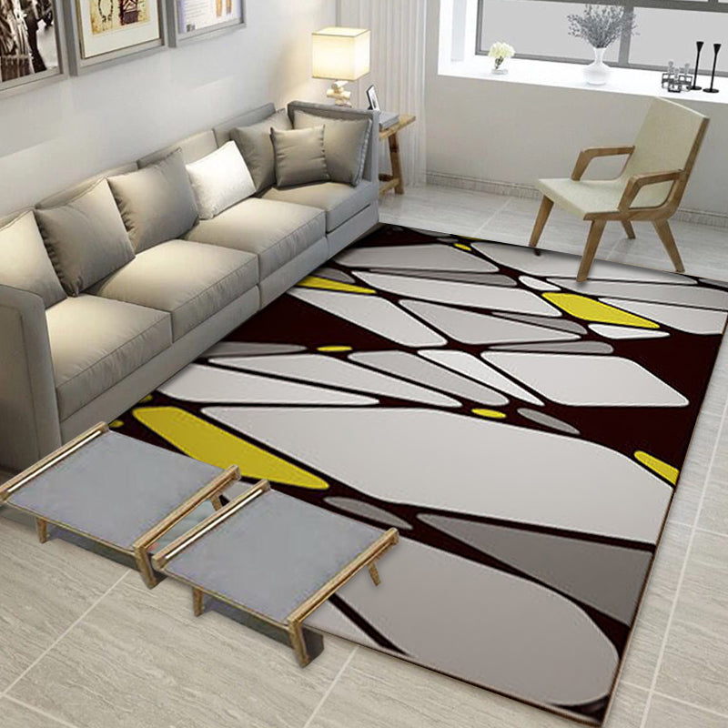 Gray and White Modern Rug Polyester Geometric Color Block Rug Washable Rectangular Rug for the Living Room