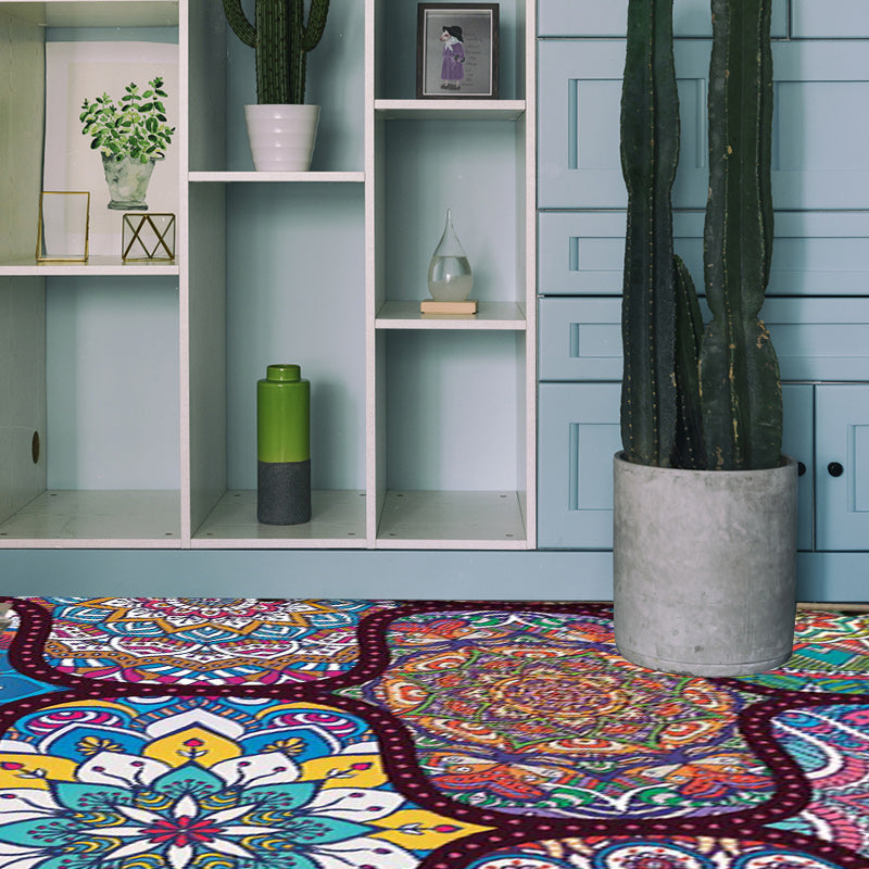 Colorful Bedroom Moroccan Flower Dots Pattern Rug Polyester Machine Washable Non-Slip Back Rug