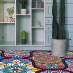 Colorful Bedroom Moroccan Flower Dots Pattern Rug Polyester Machine Washable Non-Slip Back Rug