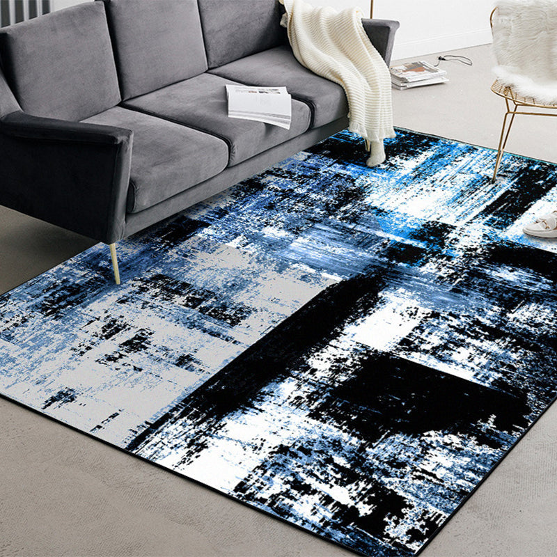 Blue decorative carpet modern abstract pigment pattern area rug polyester washable rug