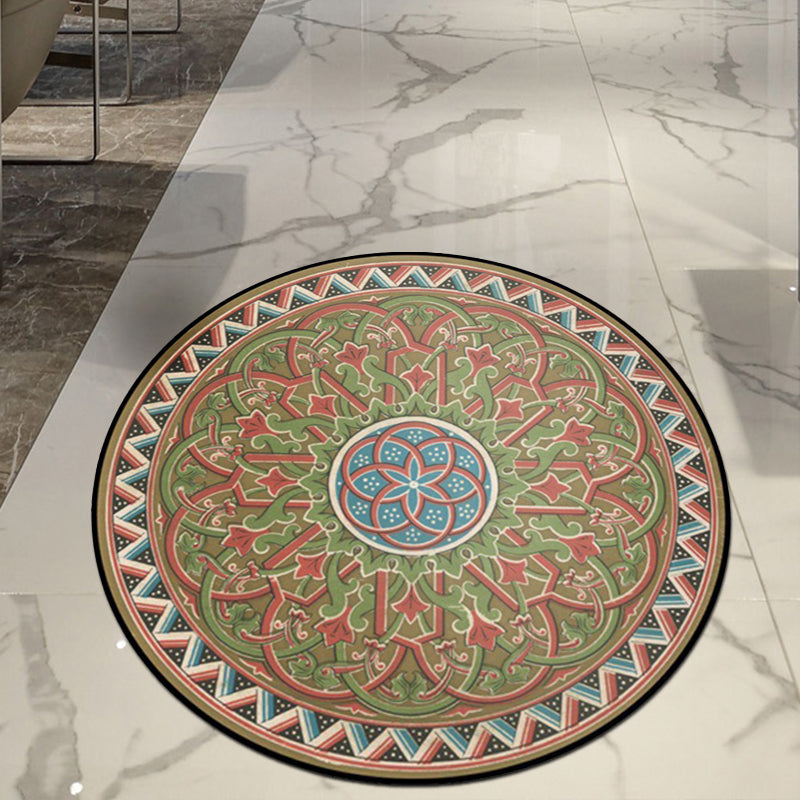 Classic Floral Leaf Rug Green Moroccan Rug Polyester Non-Slip Backing Rug for Bedroom