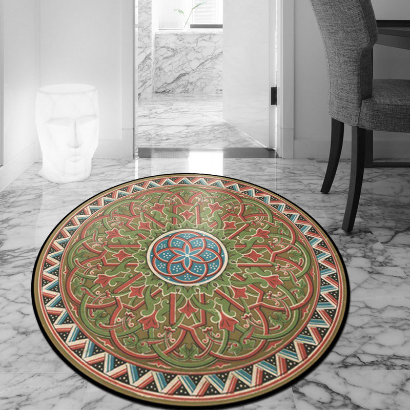Classic Floral Leaf Rug Green Moroccan Rug Polyester Non-Slip Backing Rug for Bedroom
