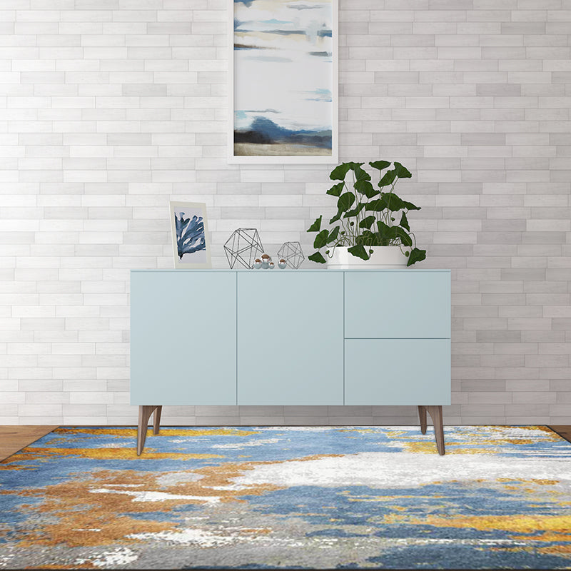 Blue Bedroom Rug Modern Abstract Ink Painting Pattern Rug Polyester Washable Rug