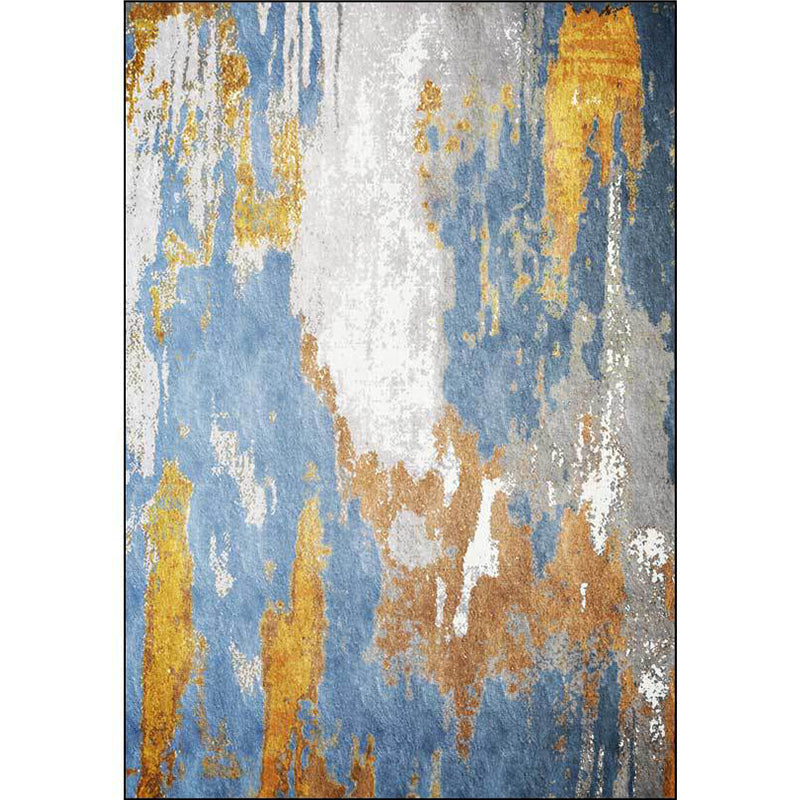 Blue Bedroom Rug Modern Abstract Ink Painting Pattern Rug Polyester Washable Rug