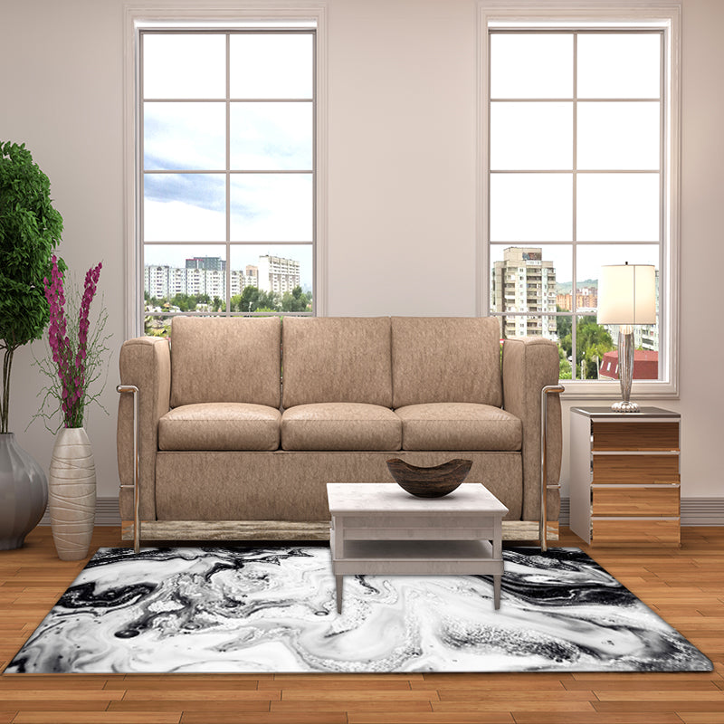 Black and White Bedroom Rug Modern Abstract Bubbles Ink Painting Pattern Carpet Polyester Washable Rug