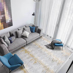 Gray Bedroom Rug Modern Abstract Stripe Pattern Rug Polyester Washable Rug