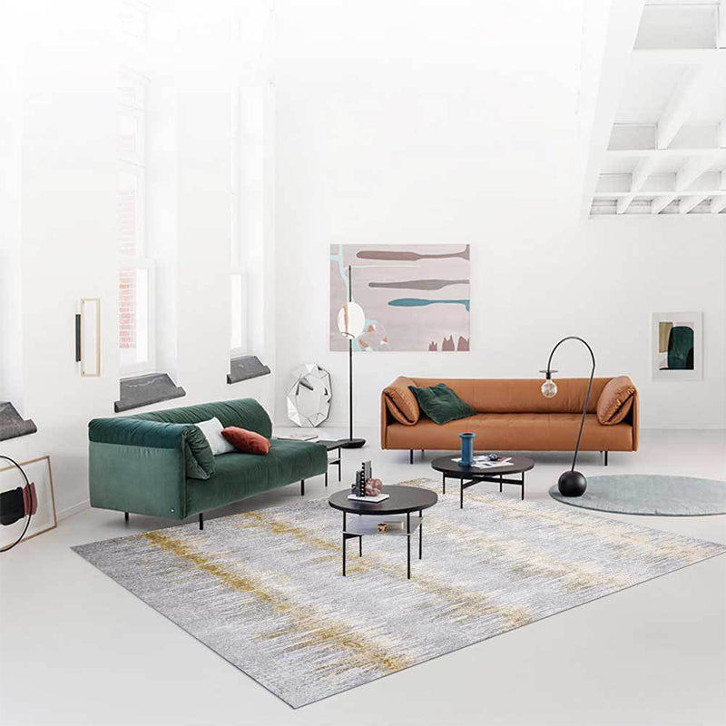 Gray Bedroom Rug Modern Abstract Stripe Pattern Rug Polyester Washable Rug