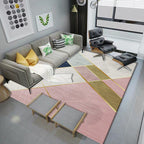 Pink and White Simple Rug Polyester Color Block Geometric Rug Washable Non-Slip Underlay Rectangular Rug for Bedroom