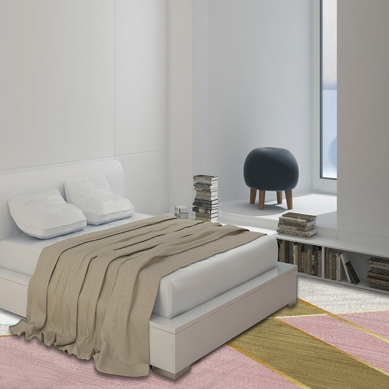 Pink and White Simple Rug Polyester Color Block Geometric Rug Washable Non-Slip Underlay Rectangular Rug for Bedroom