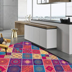 Mediterranean-Moroccan diamond pattern multicolored floral square rug made of polyester non-slip mat for the living room