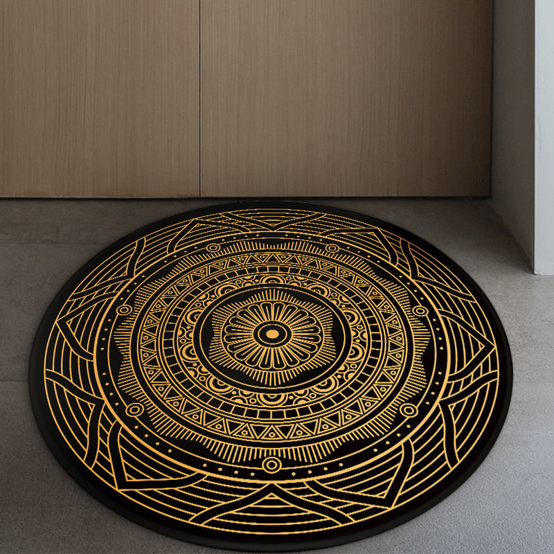 Vintage Southwest Rug Yellow and Black Tribal Rug Polyester Non-Slip Backing Rug for Living Room