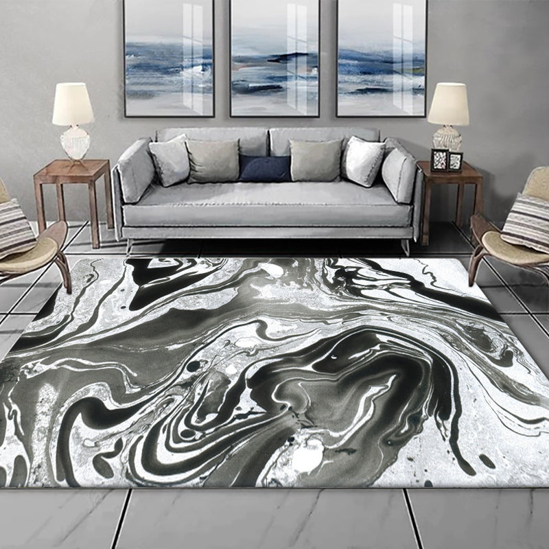 Modern living room rug in black and white Abstract twisted lines pattern rug Polyester washable rug