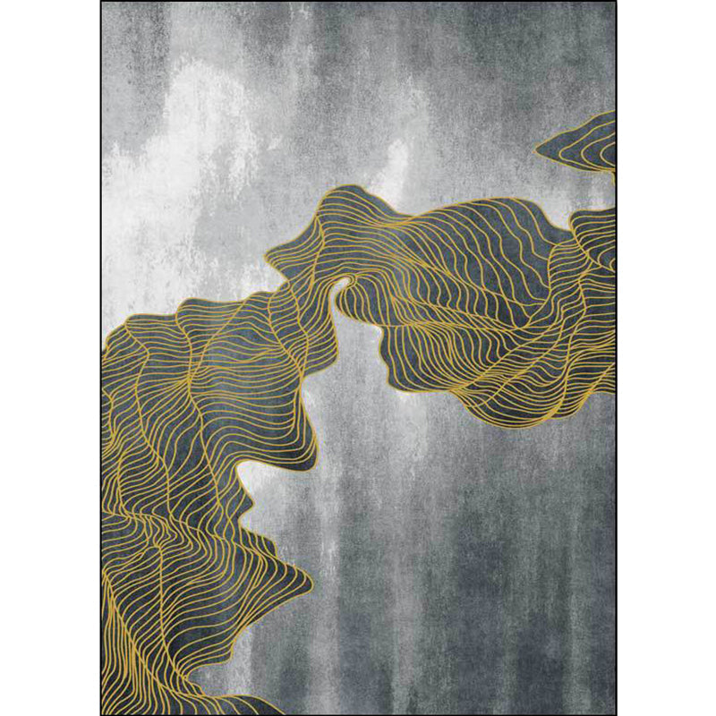 Modern living room rug in gray abstract color block wave pattern rug polyester washable rug for the area