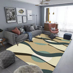 Brown and Green Simple Rug Polyester Striped Abstract Color Block Rug Washable Non-Slip Backing Rectangular Rug for the Living Room