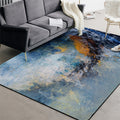 Contemporary modern rug in blue abstract painting print, polyester rug, washable, for home decoration