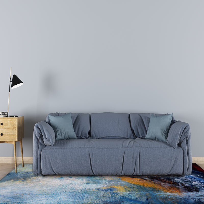 Contemporary modern rug in blue abstract painting print, polyester rug, washable, for home decoration