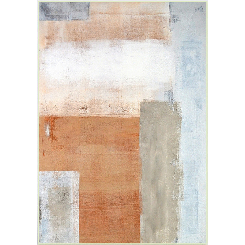 Orange Bedroom Rug Modern Abstract Oil Painting Pattern Rug Polyester Washable Rug