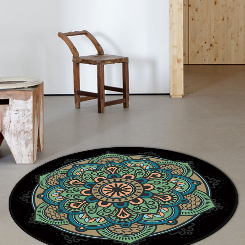 Retro green Southwest rug polyester tribal area rug washable rug for bedroom