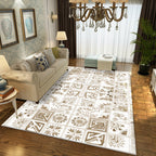 Oriental Flower Square Pattern Carpet in White Moroccan Carpet Polyester Non-Slip Back Carpet for Bedroom